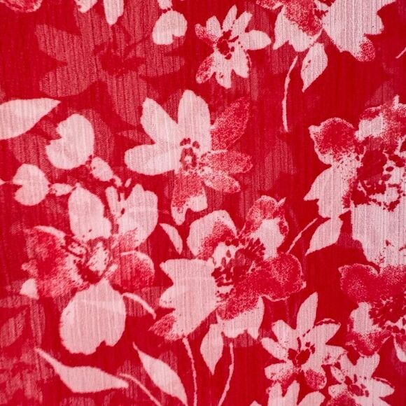 Kut From The Kloth Red White Floral Sheer Lightweight Down Rolling SZ L #2457 - Picture 7 of 12